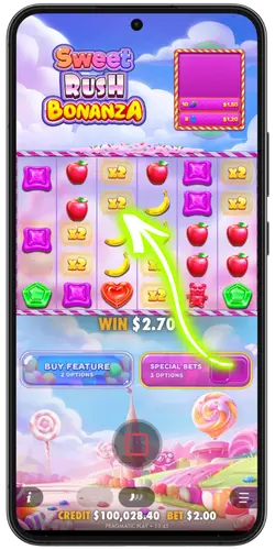 Sweet Rush Bonanza multiplier values accumulating on marked grid positions