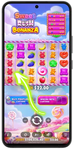 Sweet Rush Bonanza sticky wilds building up during Free Spins